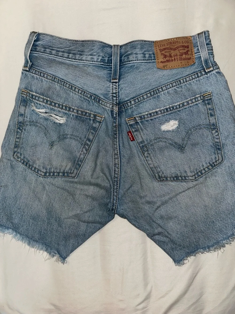 Levi’s Distressed Light Blue Denim Cutoff Shorts - Picture 2 of 3